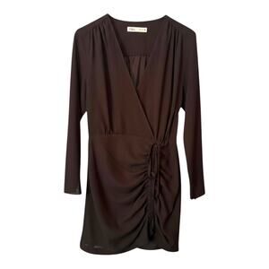Zara Black Covktail Dress - Long Sleeve Plunge Wrap Bodycon - Small